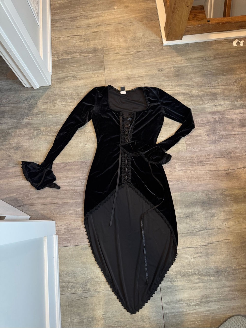 Black Velvet Gothic Lace-Up Mini Dress/Tunic